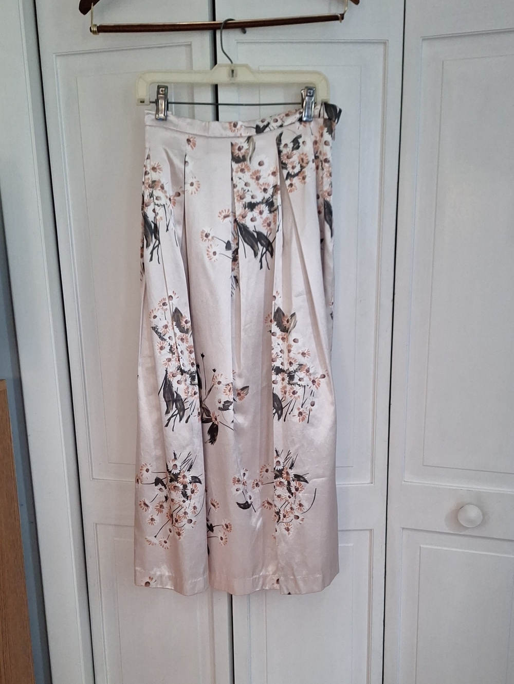 Floral Pleated Midi Skirt in Blush Pink Champagne Garden By Della Bee